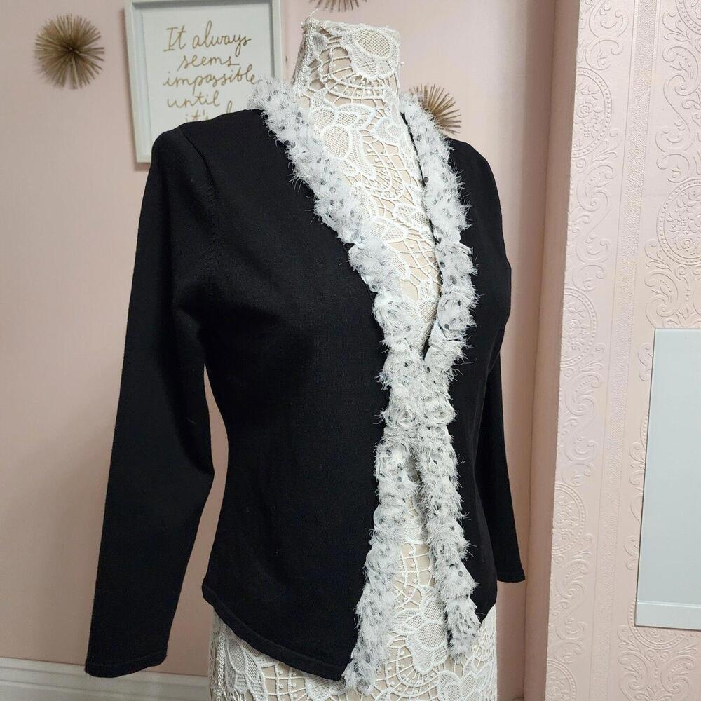 EUC  R E D black cardigan sweater with unique collar Petite Large PL (